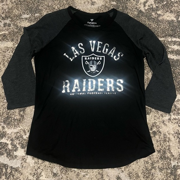 Fanatics Tops - Black Las Vegas Raiders Slub Mesh Raglan 3/4 Sleeve NFL T-shirt Metallic XL